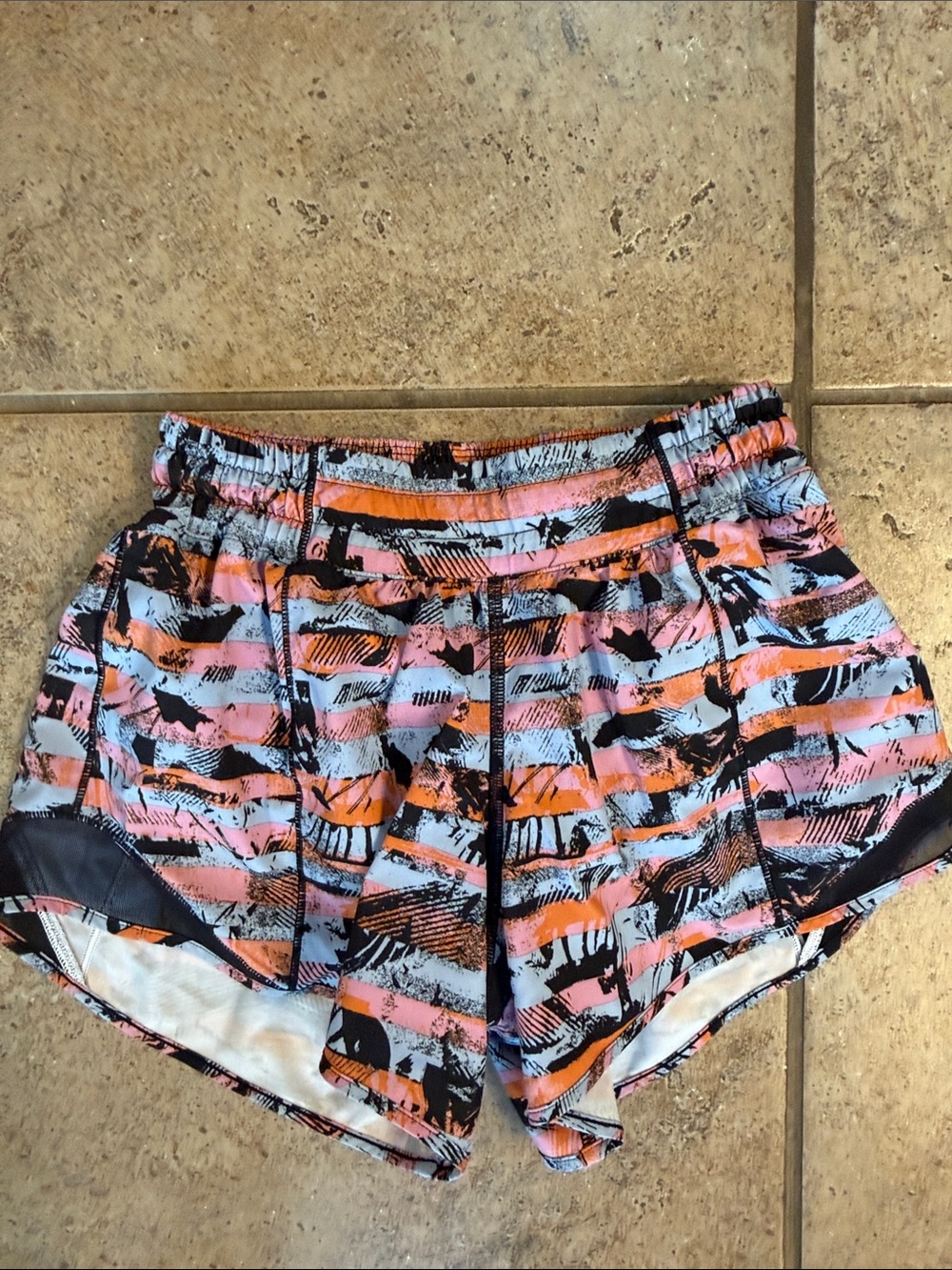 Women’s Printed Athletic Shorts — Pink, Orange & Black